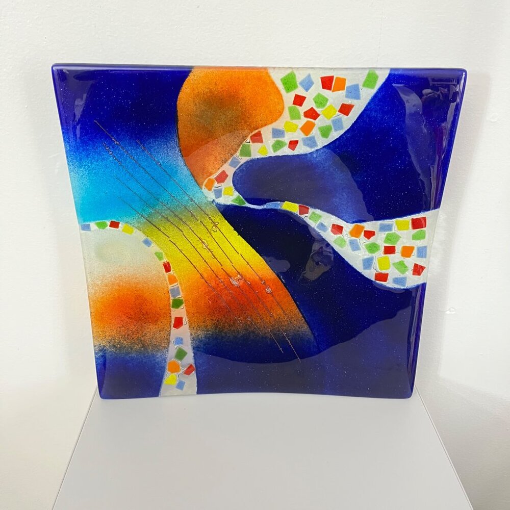Jasmine Art Glass - Fused Art Glass Sky‎ Bridge 13" Footed Plate